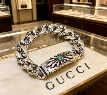 Gucci Interlocking G Floral Turquoise Charm Chain Bracelet