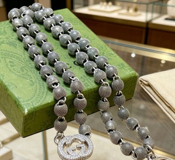 Gucci Interlocking G Beaded Medallion Long Chain Necklace
