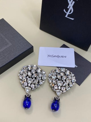 YSL Crystal Cascade Sapphire Drop Earrings